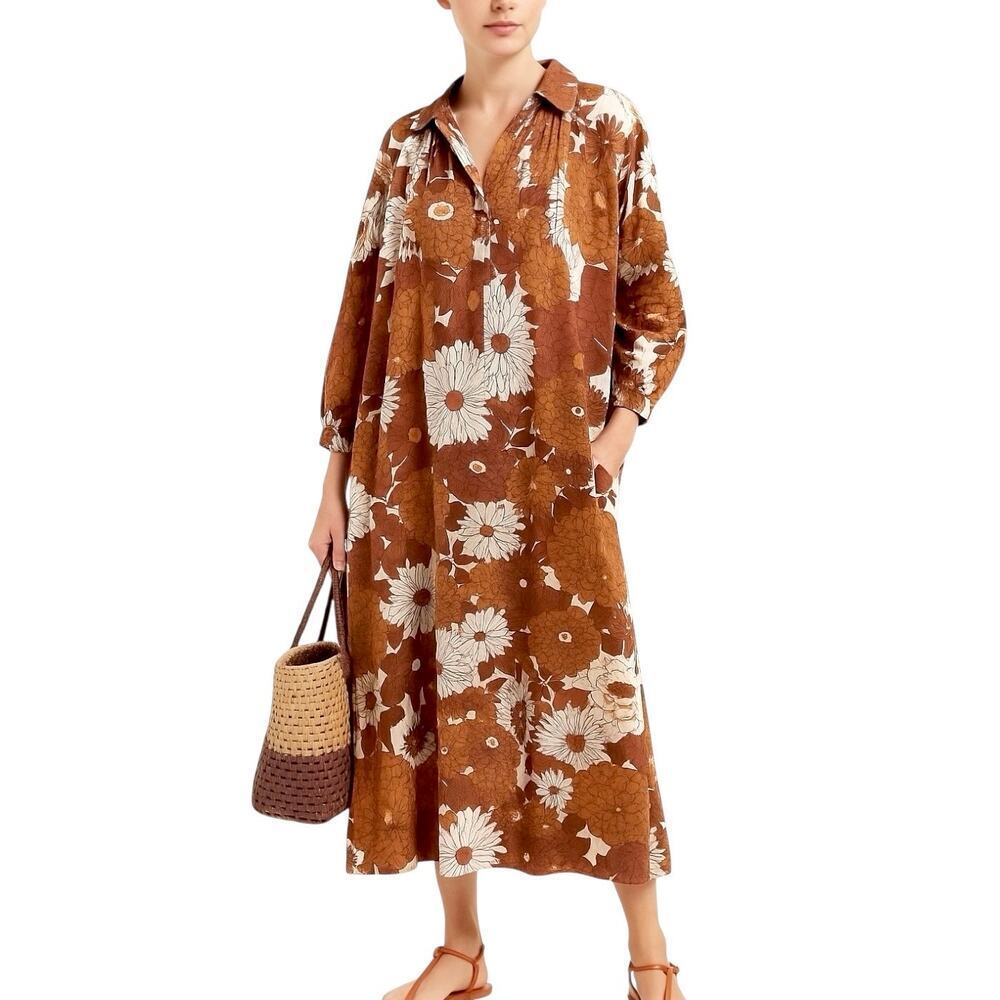Dodo Bar Or Vyan Kaftan Maxi Dress in Loren Camel Retro Floral Size L